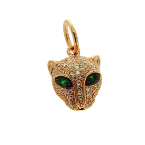 Pendentif tête de léopard aux yeux verts en or Karat avec diamants